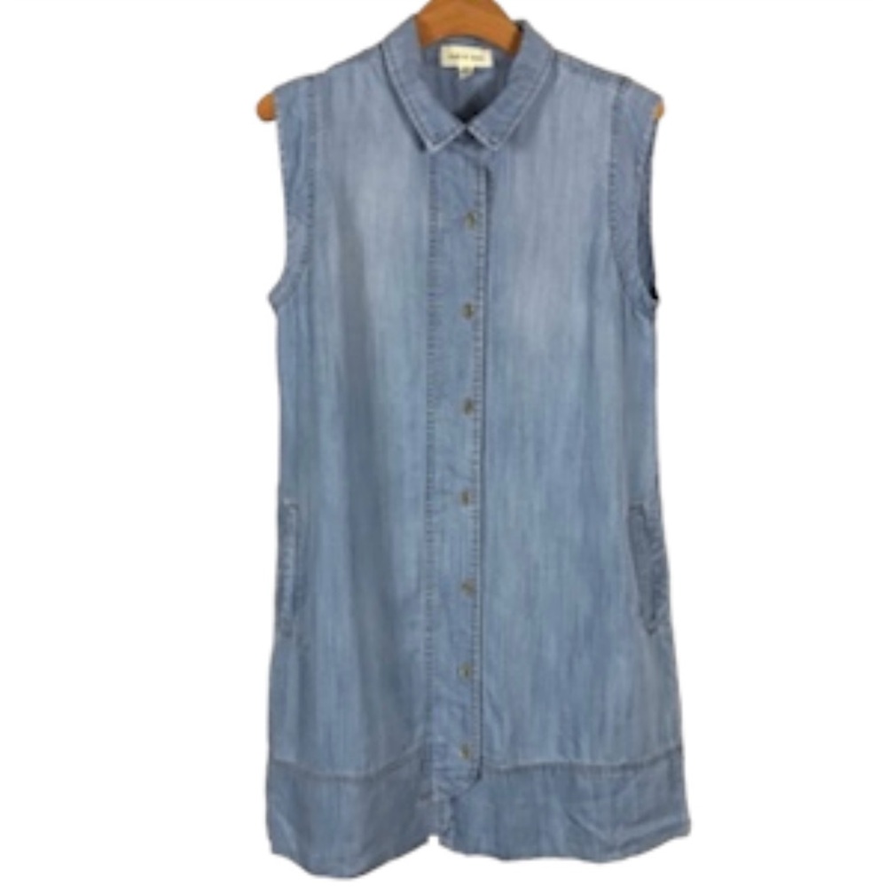 Cloth & Stone Tunic Dress Chambray Denim M Tencel Lyocell Sleeveless Boho Beachy